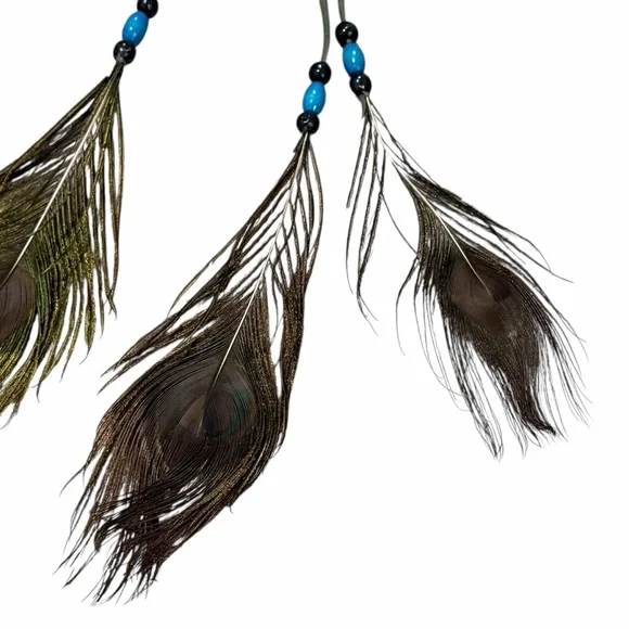 Handmade Sage Green Peacock Feather Hanging Dreamcatcher - Picture 13 of 14